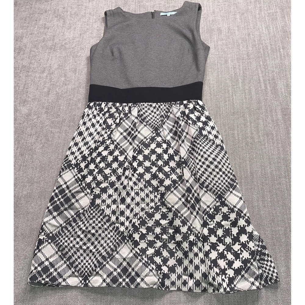 Antonio Melani Fit & Flare Dress Womens 8 Gray Black Houndstooth Round Neck
